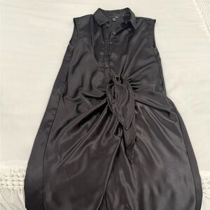 Aqua Black Satin Midi Dress